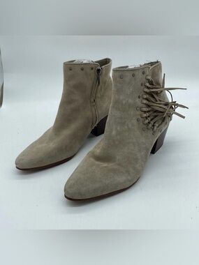 Sam Edelman Taupe Suede Fringe Ankle Boots Western Boho Block Heel. Size: 11M